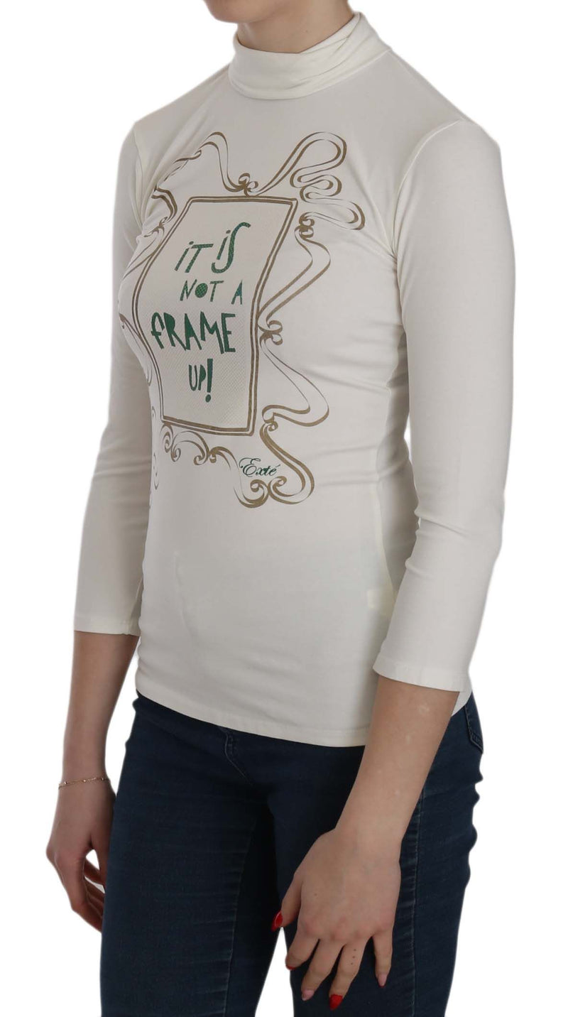 Exte Chic White Printed Turtle Neck Blouse