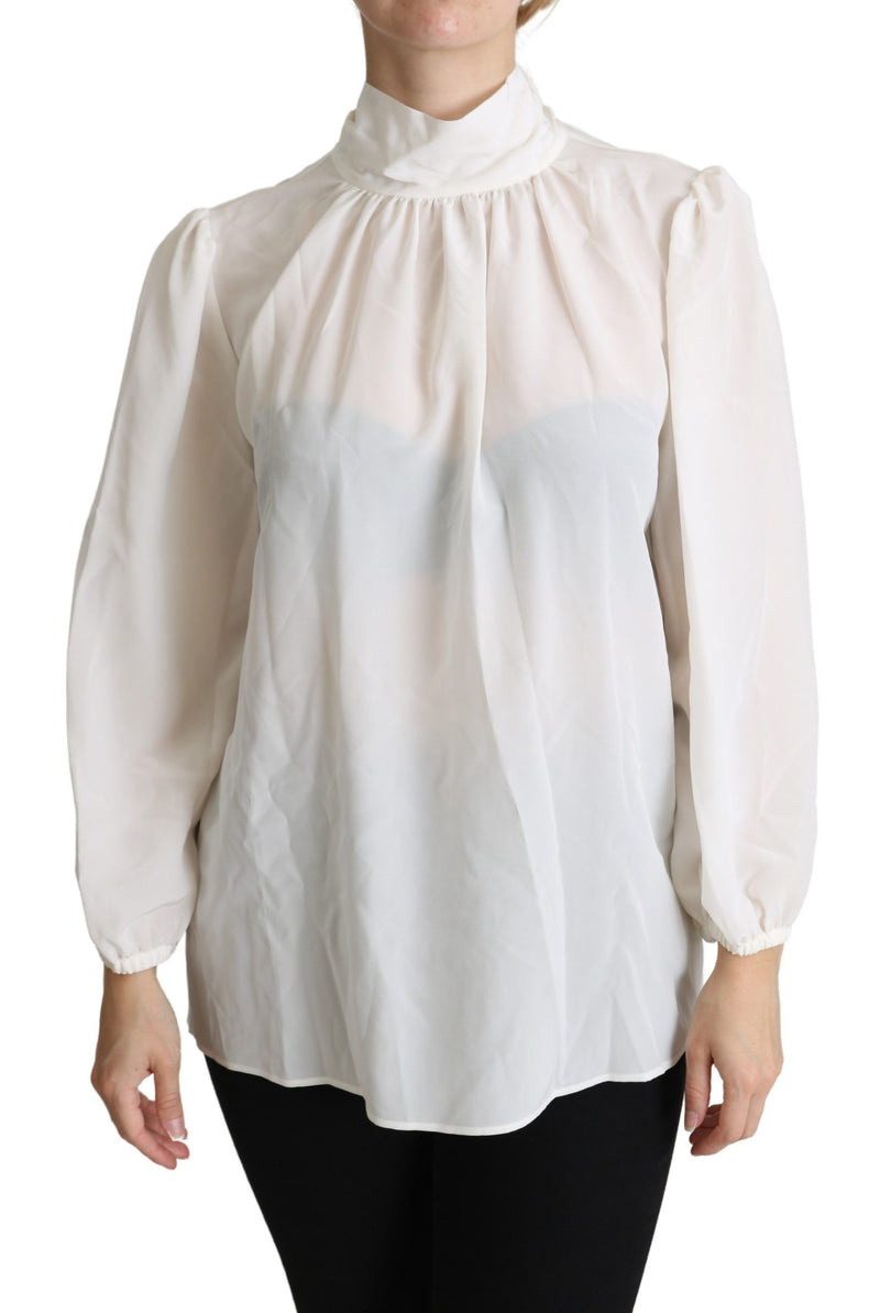 Dolce & Gabbana Elegant White Silk Pussy Bow Blouse