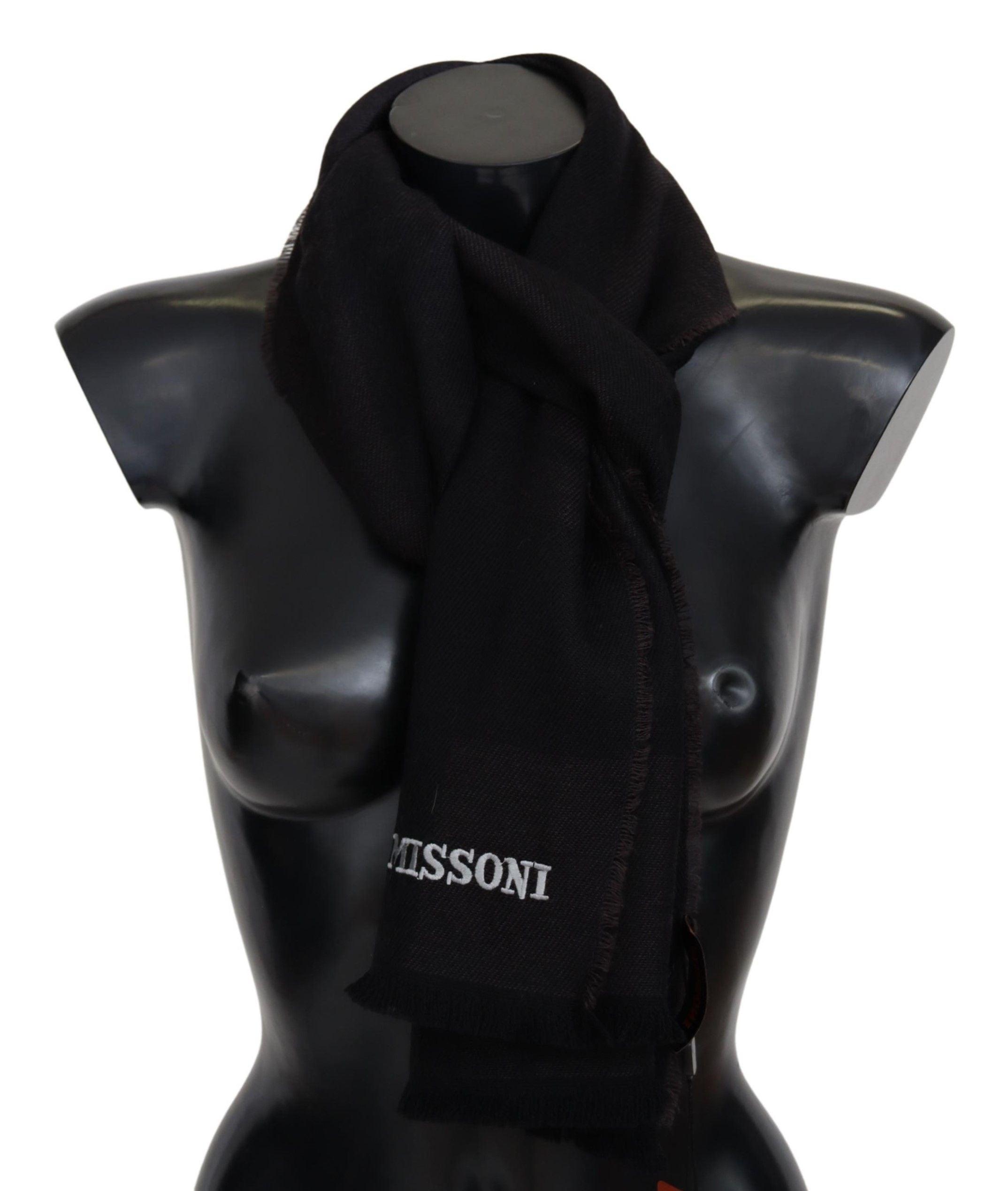 Missoni Elegant Black Wool Scarf with Logo Embroidery