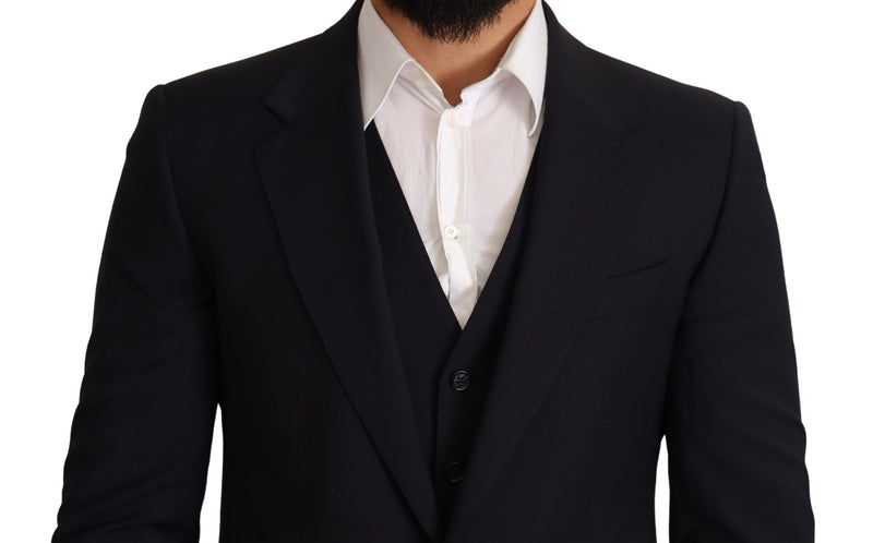 Dolce & Gabbana Elegant Dark Blue Wool Blend Martini Suit