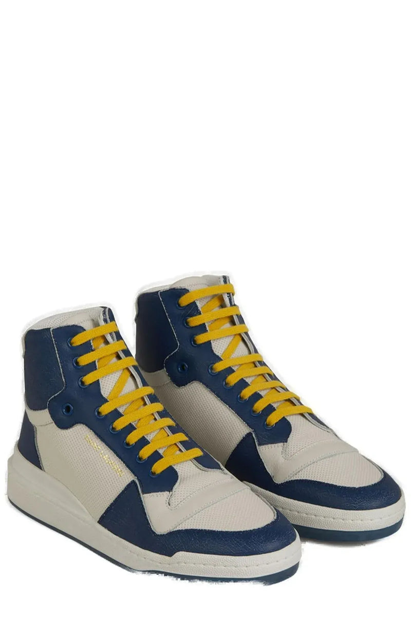 Saint Laurent Elevate Your Style with Mid-Top Blue Luxury Sneakers