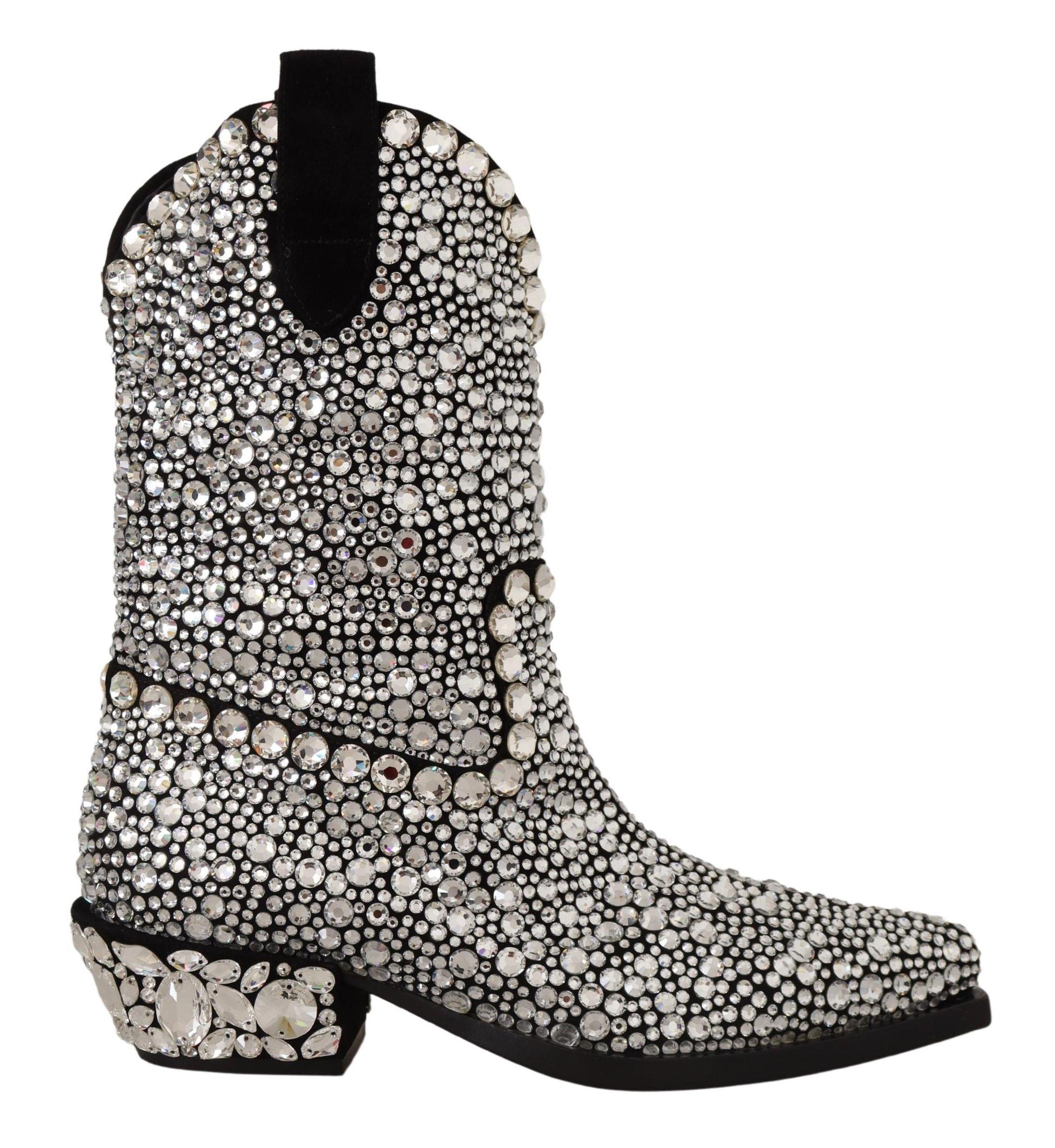 Dolce & Gabbana Crystal-Embellished Black Suede Boots