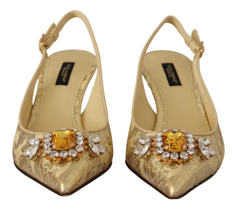 Dolce & Gabbana Gleaming Gold Crystal Slingback Heels