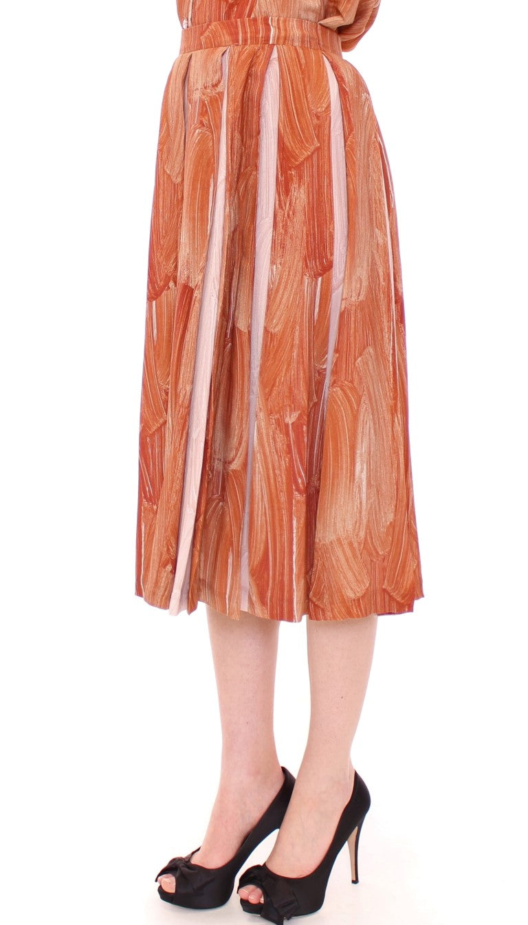 Licia Florio Orange Brown Below-Knee Chic Skirt