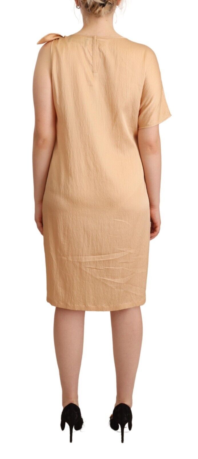 Moschino Elegant One-Sleeve Beige Shift Dress