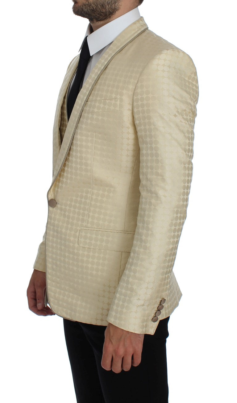 Dolce & Gabbana Sophisticated Beige Polka Dotted Blazer & Vest