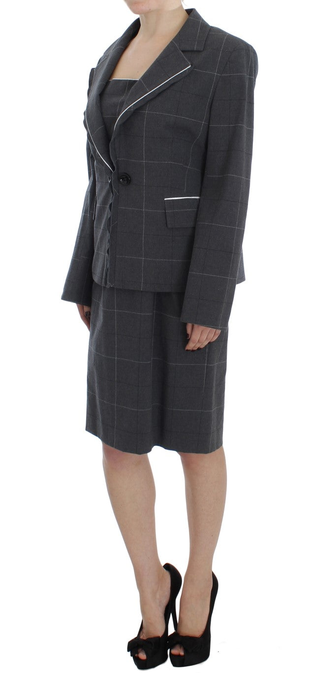 BENCIVENGA Elegant Gray Checkered Sheath Suit Set