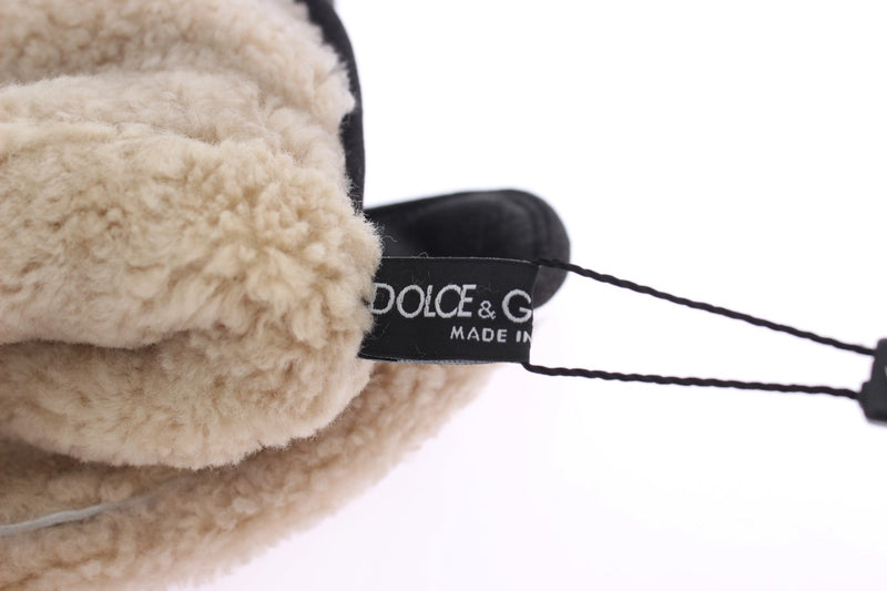 Dolce & Gabbana Elegant Studded Gray Wool Shearling Gloves