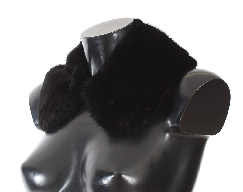 Dolce & Gabbana Elegant Black Mink Fur Shoulder Wrap Scarf