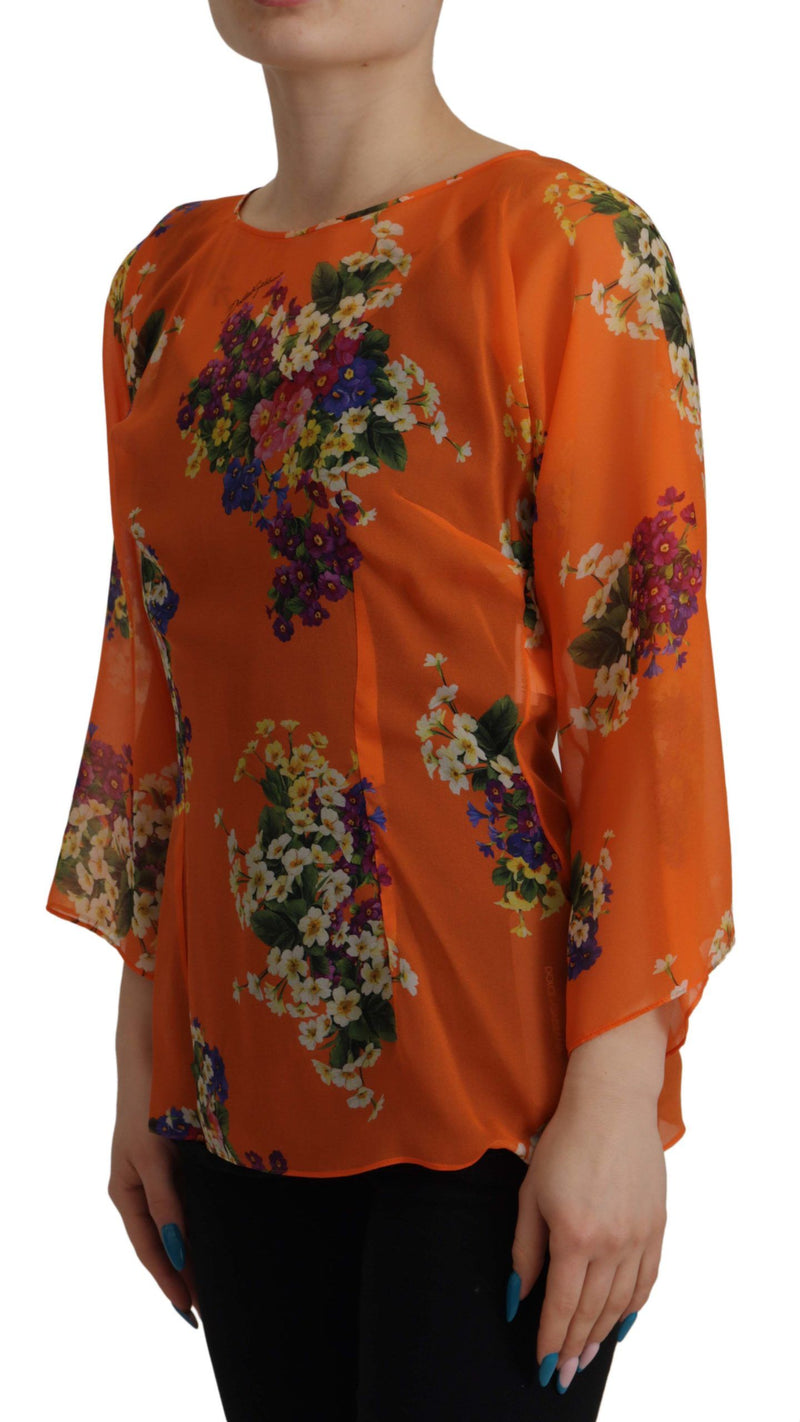 Dolce & Gabbana Elegant Floral Silk Blouse with Back Zipper