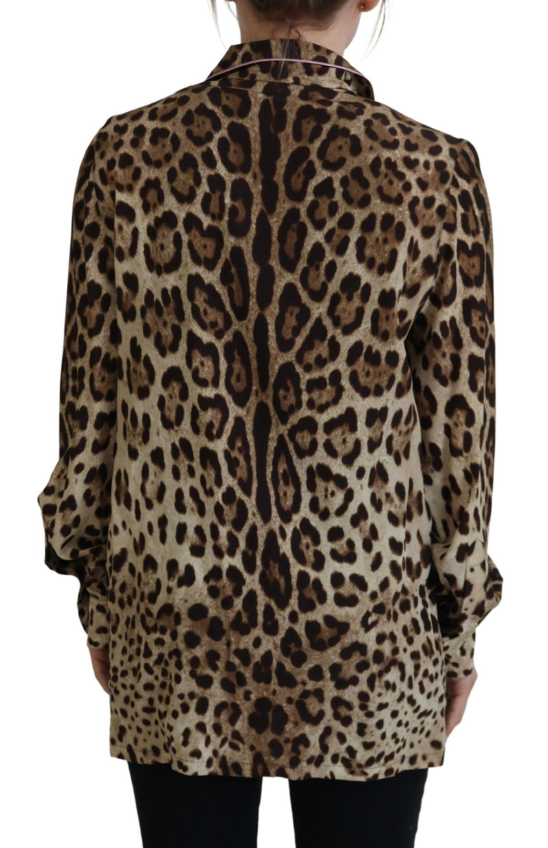 Dolce & Gabbana Elegant Silk Leopard Print Collared Top