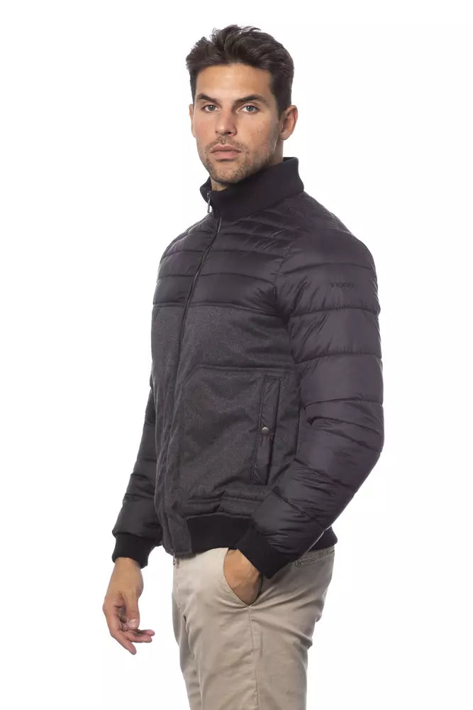 Gray Polyester Men Bomber Jacket