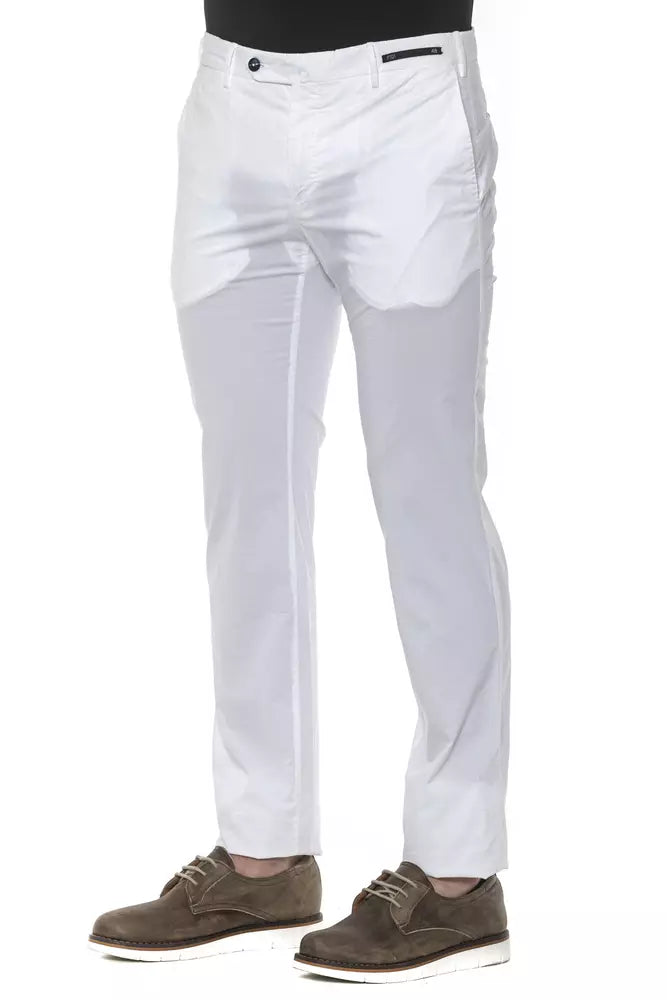 PT Torino White Cotton Men Slim Trouser