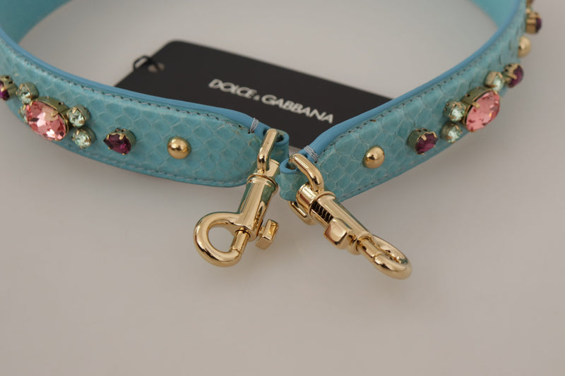 Dolce & Gabbana Elegant Blue Leather Bag Strap with Gold Accents