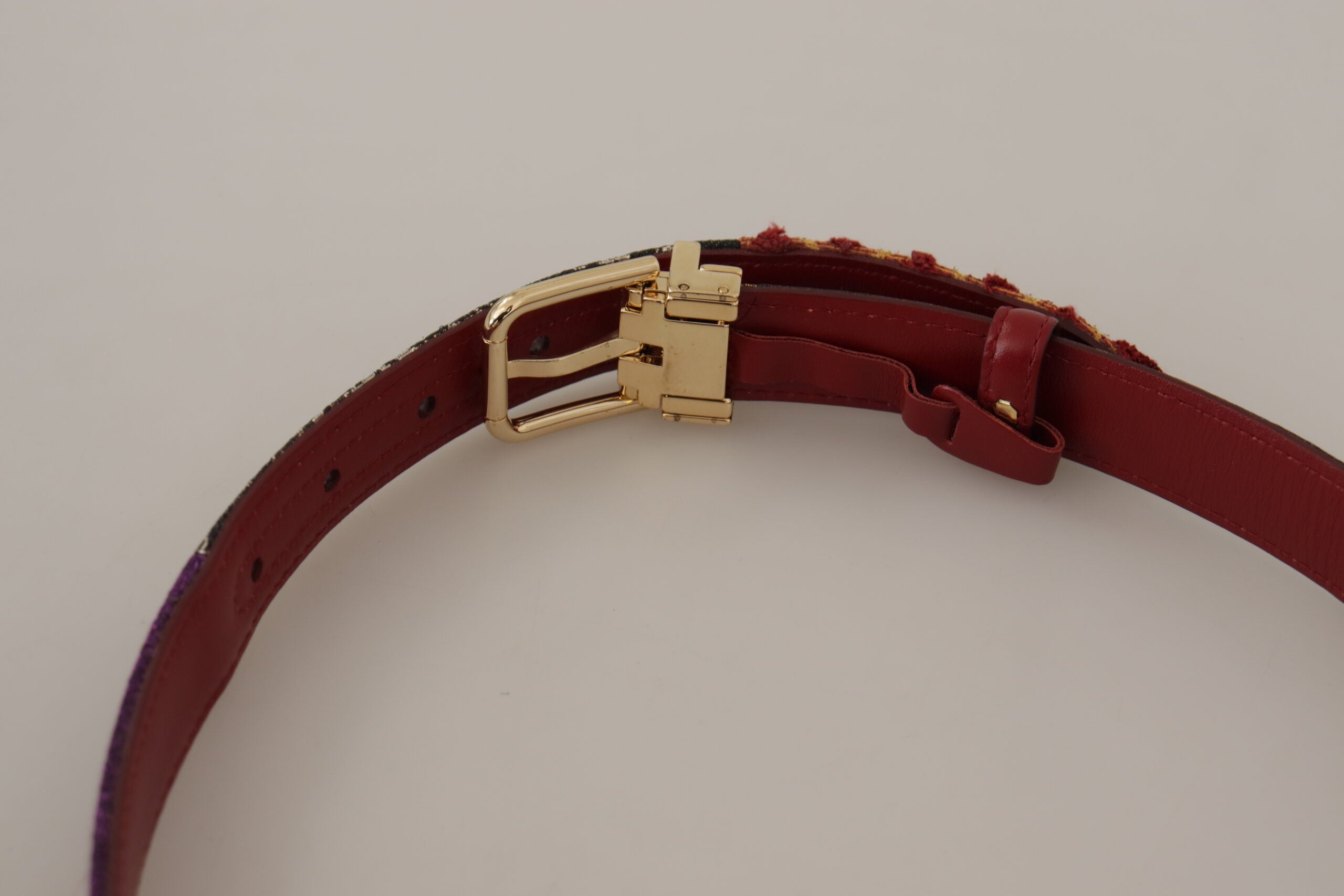 Multicolor Canvas Leather Belt with Engraved Buckle