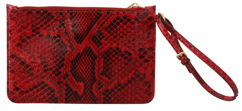 Dolce & Gabbana Elegant Red Leather Ayers Snake Clutch