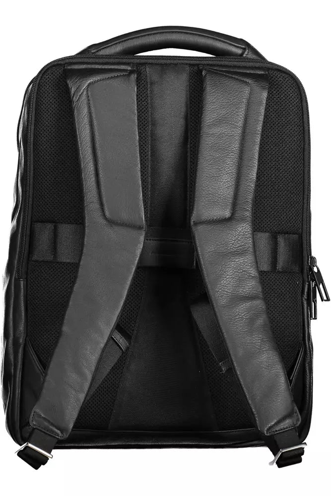 Black Leather Men Backpack