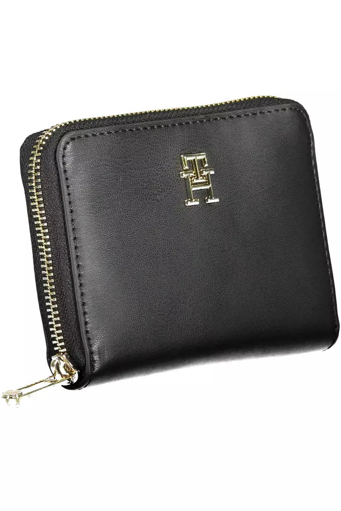 Sleek Black Polyethylene Wallet with Zip Closure