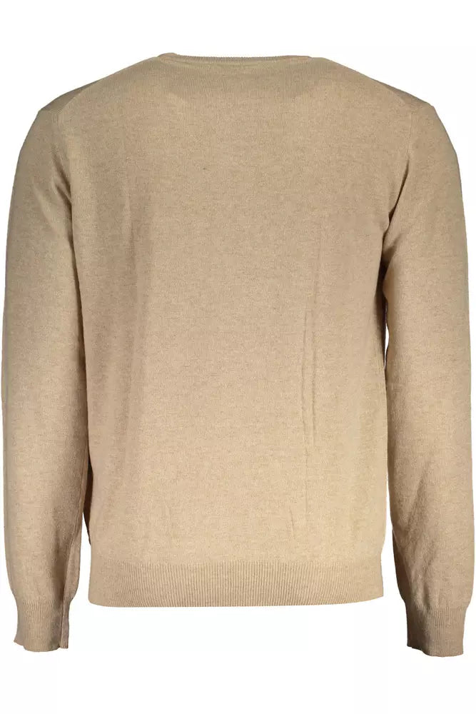 "Beige Wool Men Sweater Classic Comfort Knitwear"