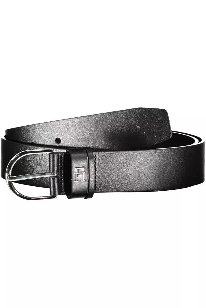 Elegant Black Leather Belt with Metal Buckle