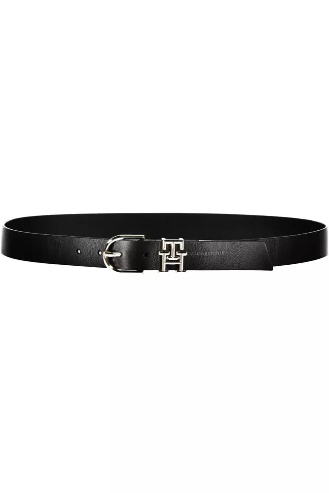 Elegant Black Leather Belt with Metal Buckle