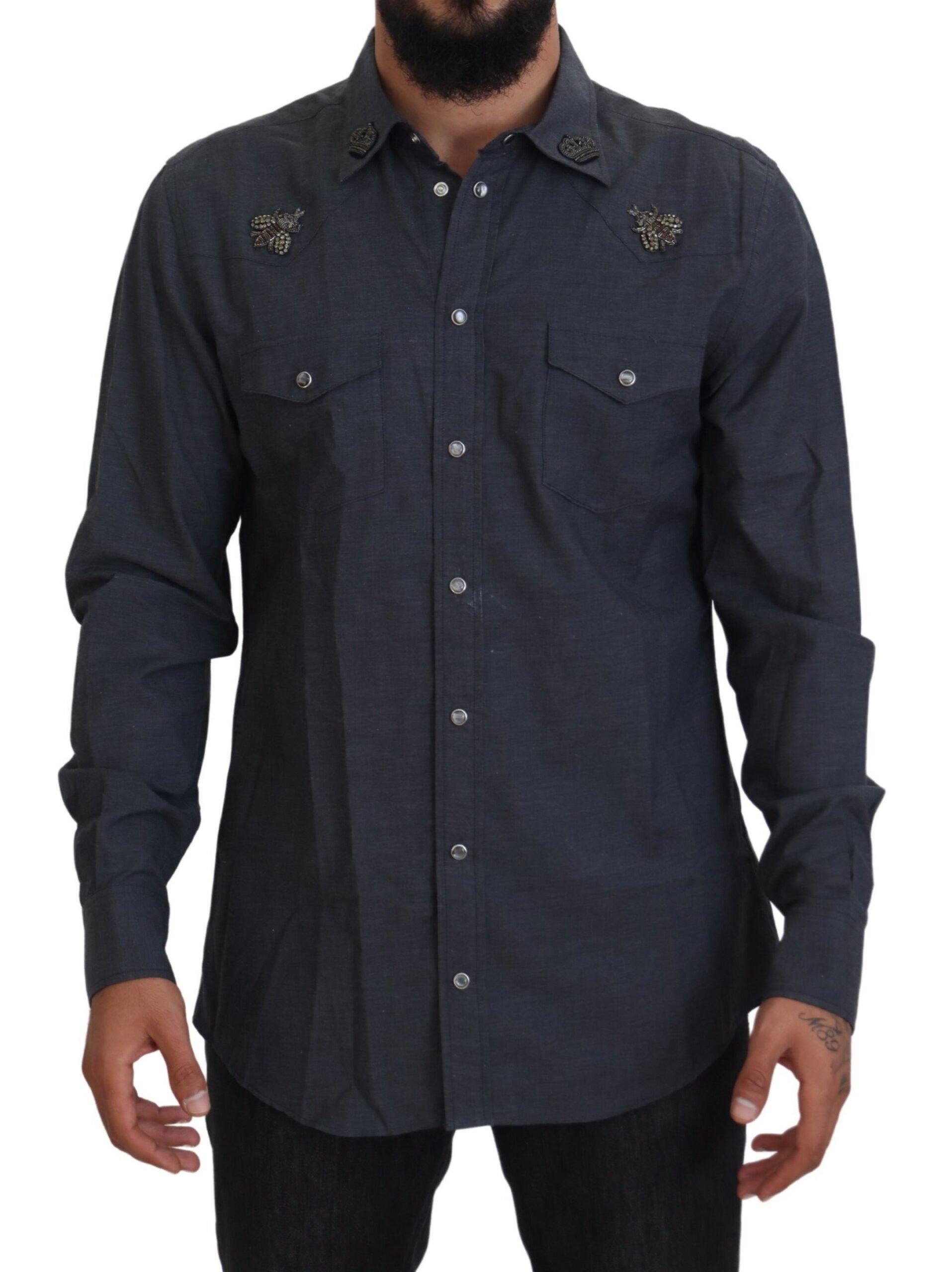 Dolce & Gabbana Elegant Slim-Fit Blue Denim Casual Shirt