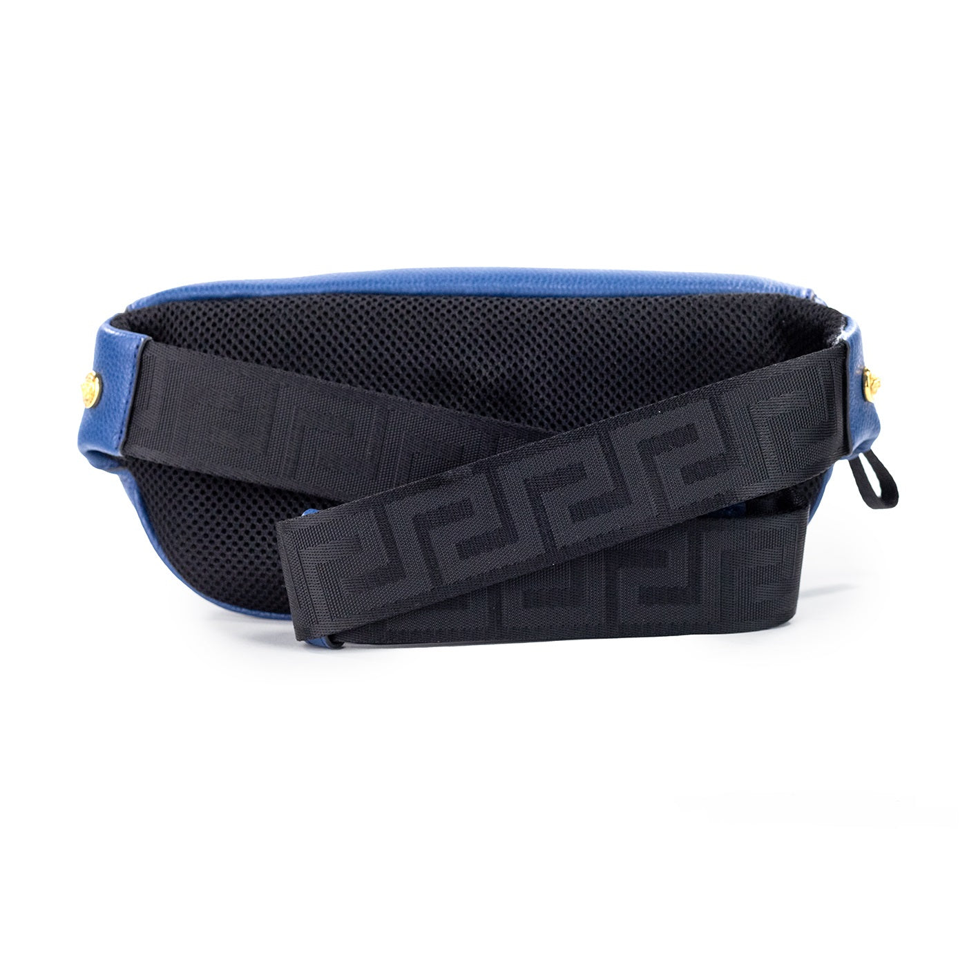 Small Navy Calf Leather Medusa Pendant Fanny Waist Pack Belt Bag