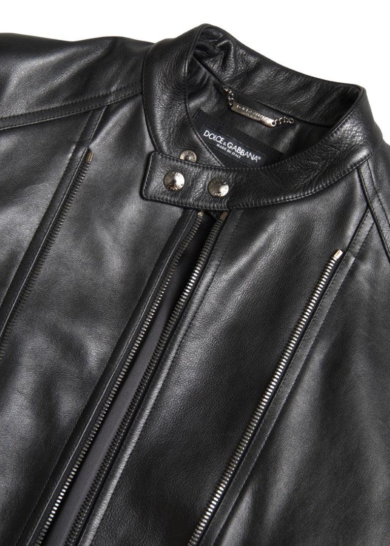 Dolce & Gabbana Sleek Black Leather Biker Jacket