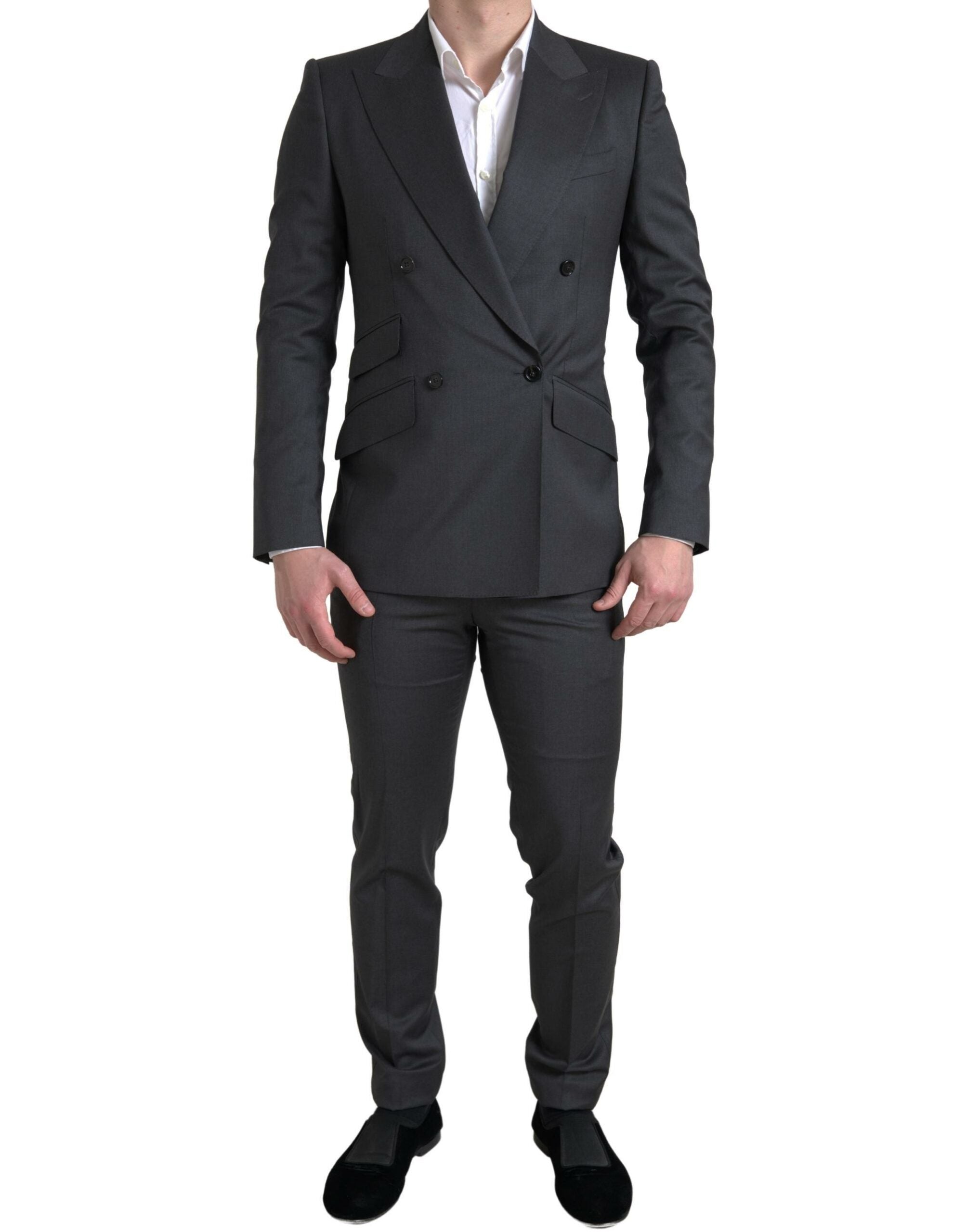 Sleek Grey Slim Fit Double Breasted Suit