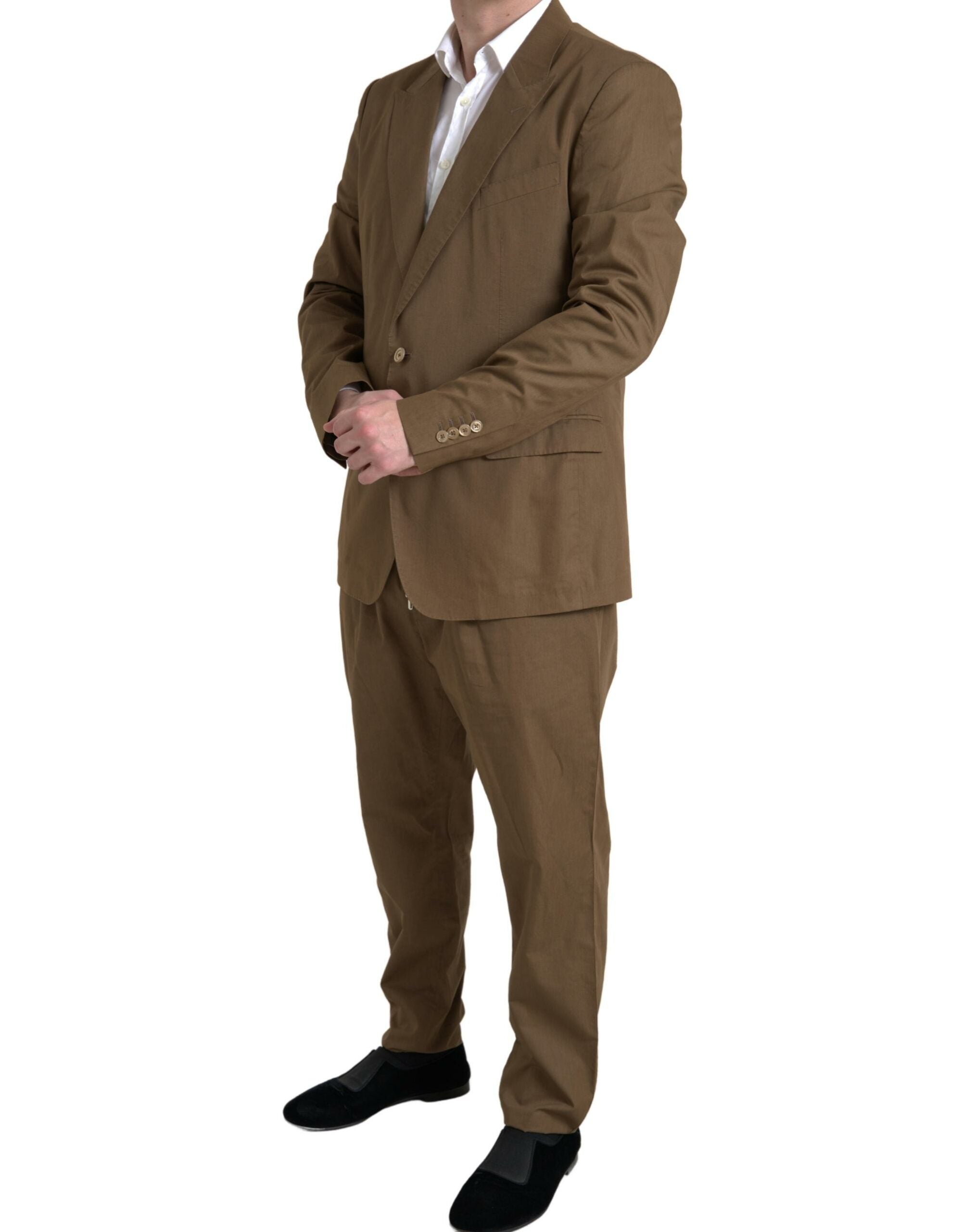 Elegant Brown Silk Blend Taormina Suit