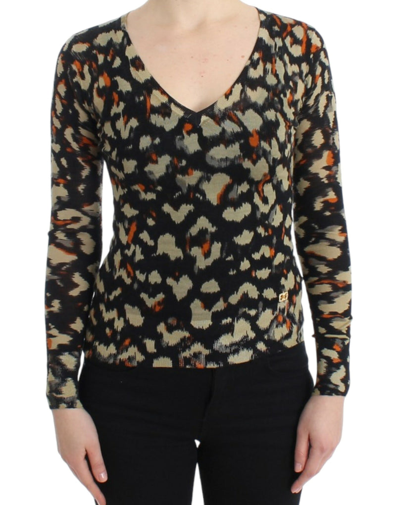 Cavalli Elegant Multicolor V-Neck Wool Jumper