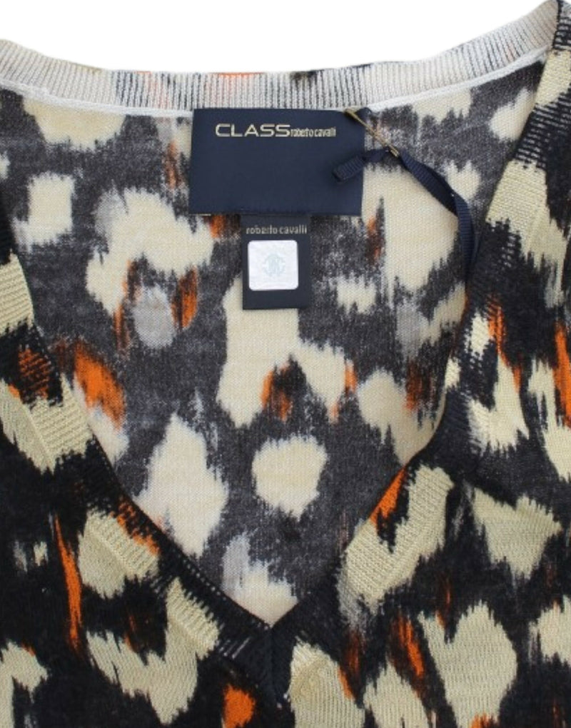 Cavalli Elegant Multicolor V-Neck Wool Jumper