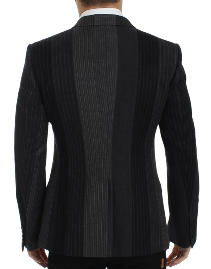 Dolce & Gabbana Elegant Gray Striped Wool Slim Blazer