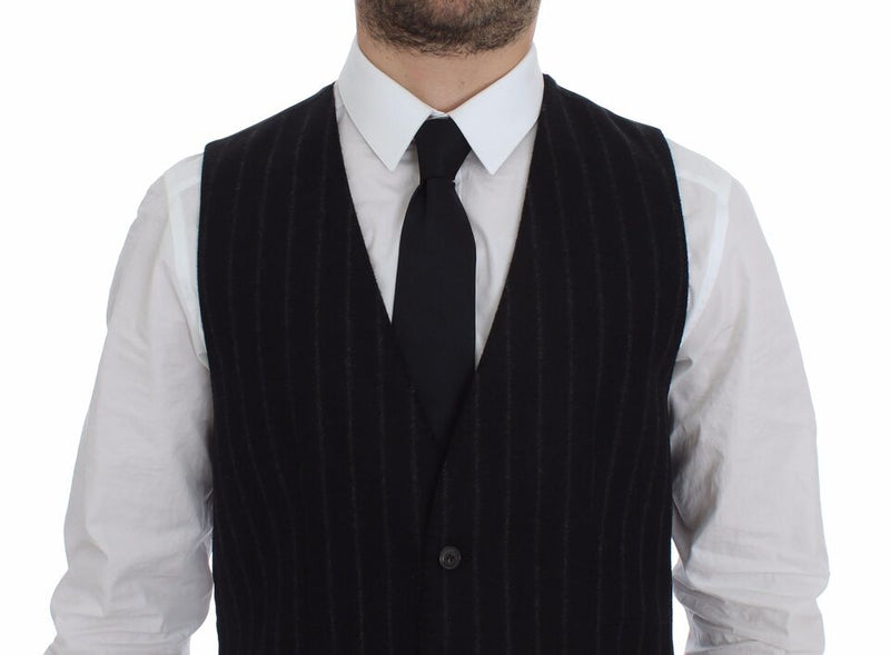 Dolce & Gabbana Elegant Black Striped Single Breasted Dress Vest