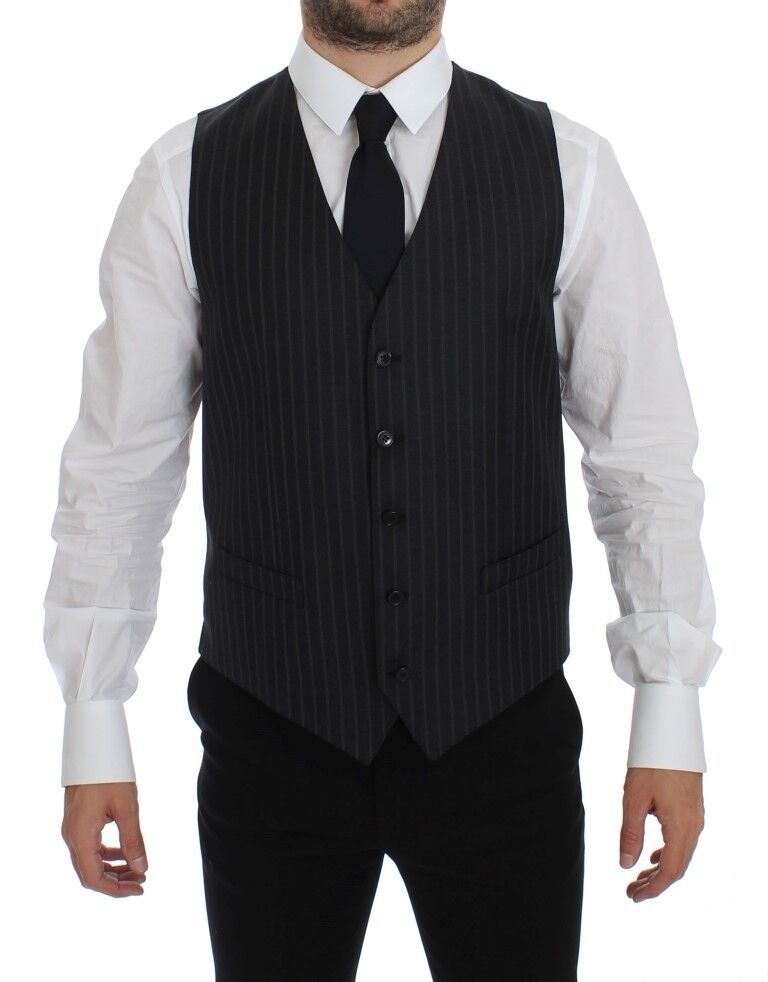 Dolce & Gabbana Elegant Gray Striped Wool Dress Vest