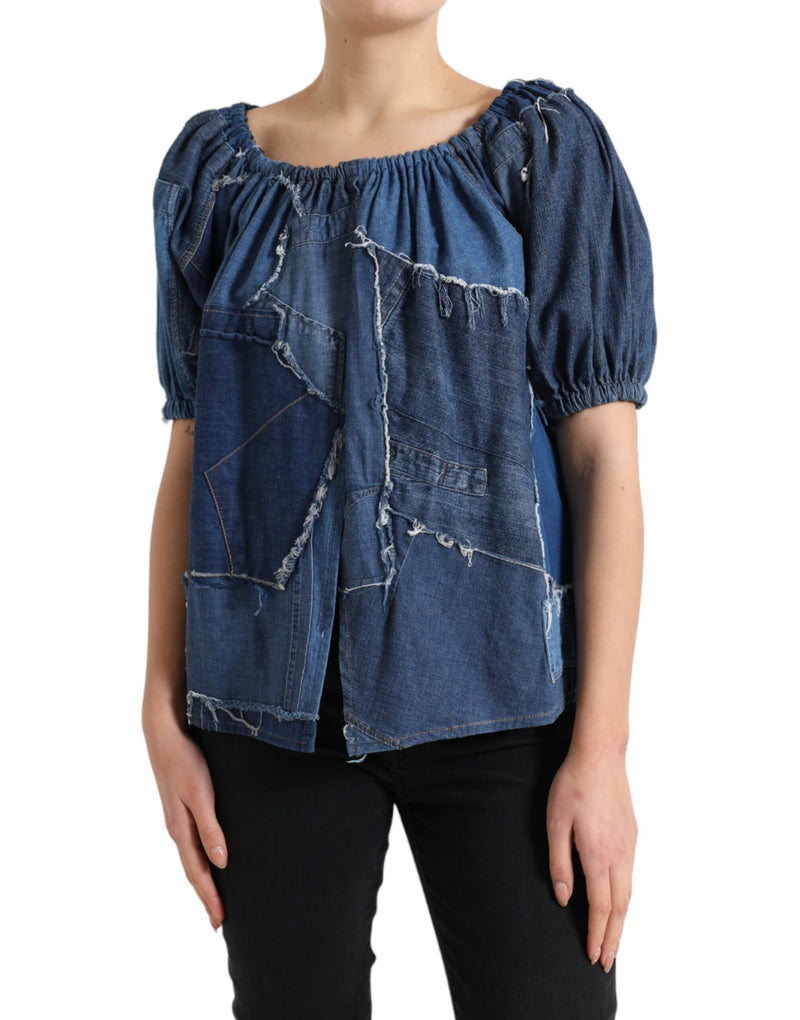 Dolce & Gabbana Elegant Cotton Denim Blouse Top