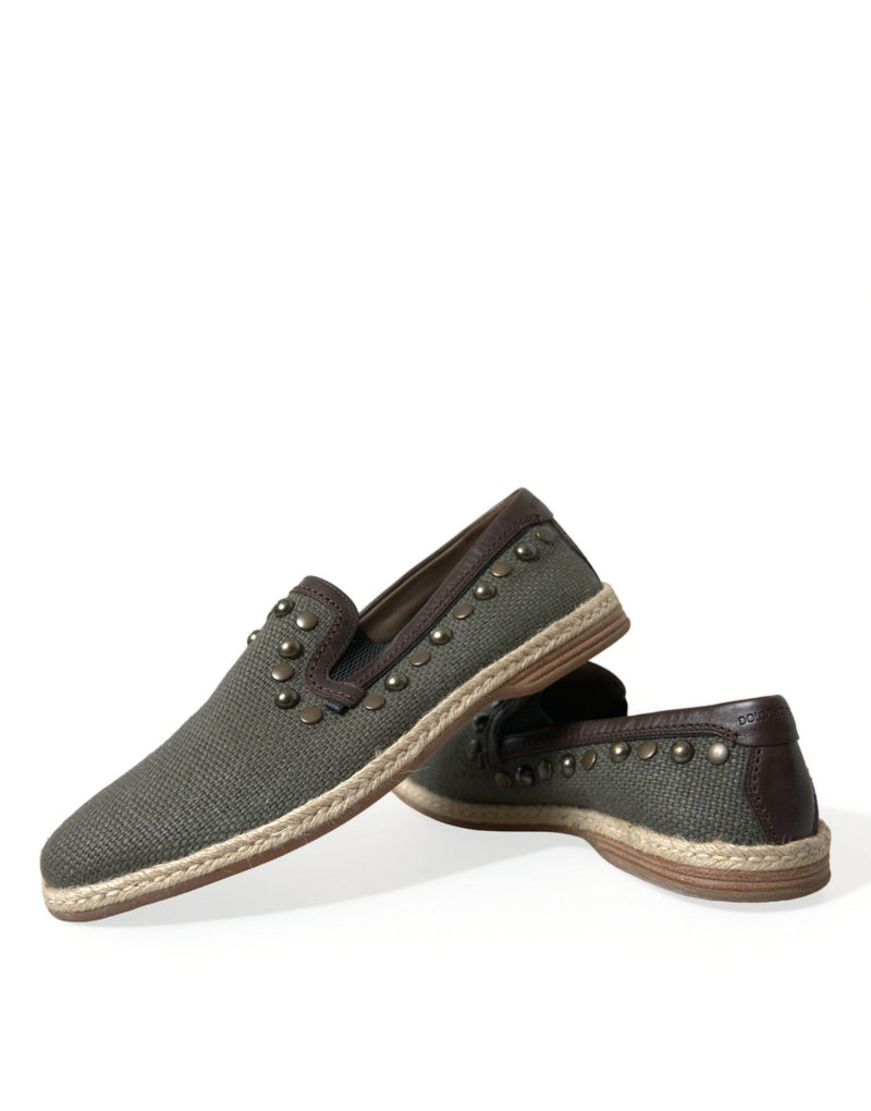 Dolce & Gabbana Studded Canvas Loafer Slipper Shoes