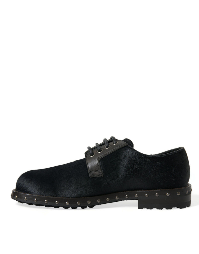 Dolce & Gabbana Elegant Black Calf Fur Derby Shoes