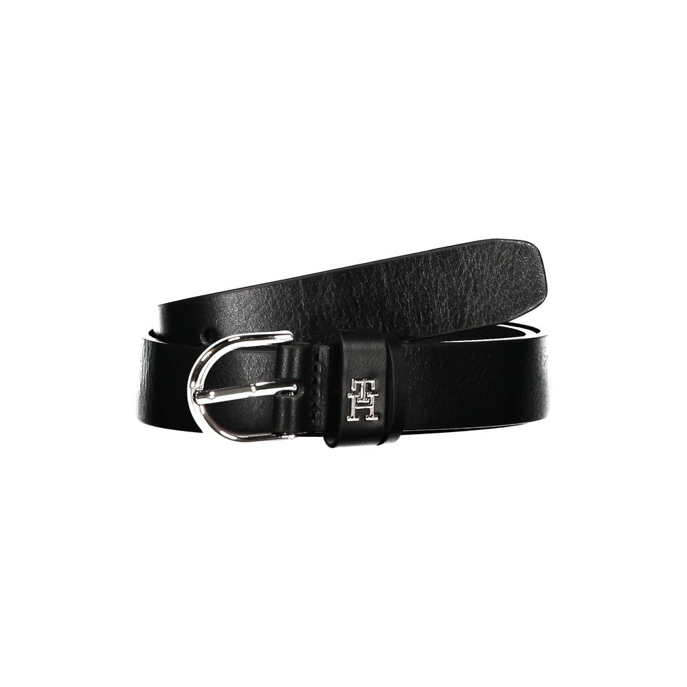 Elegant Black Leather Belt with Metal Buckle