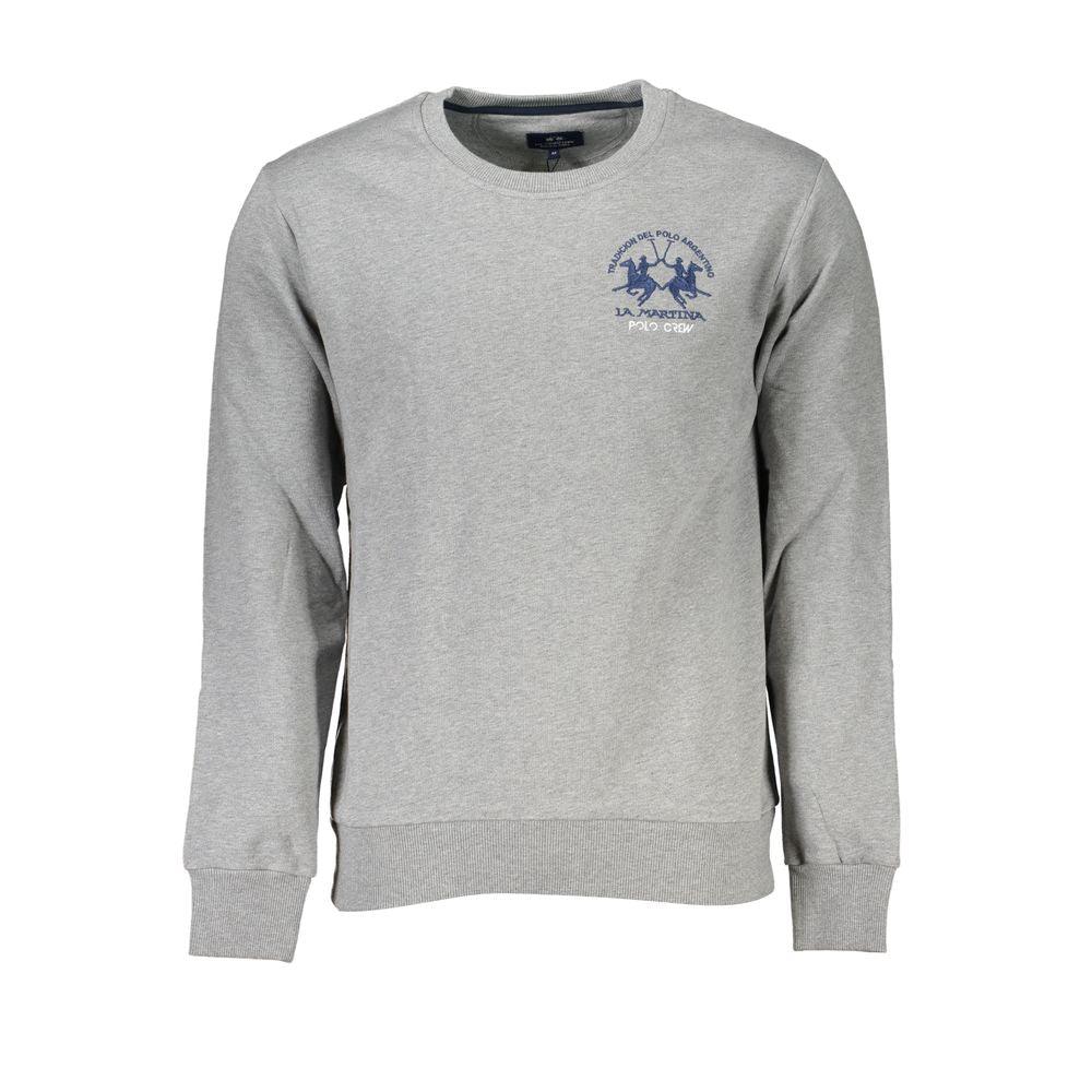 La Martina Chic Gray Crew Neck Cotton Sweatshirt