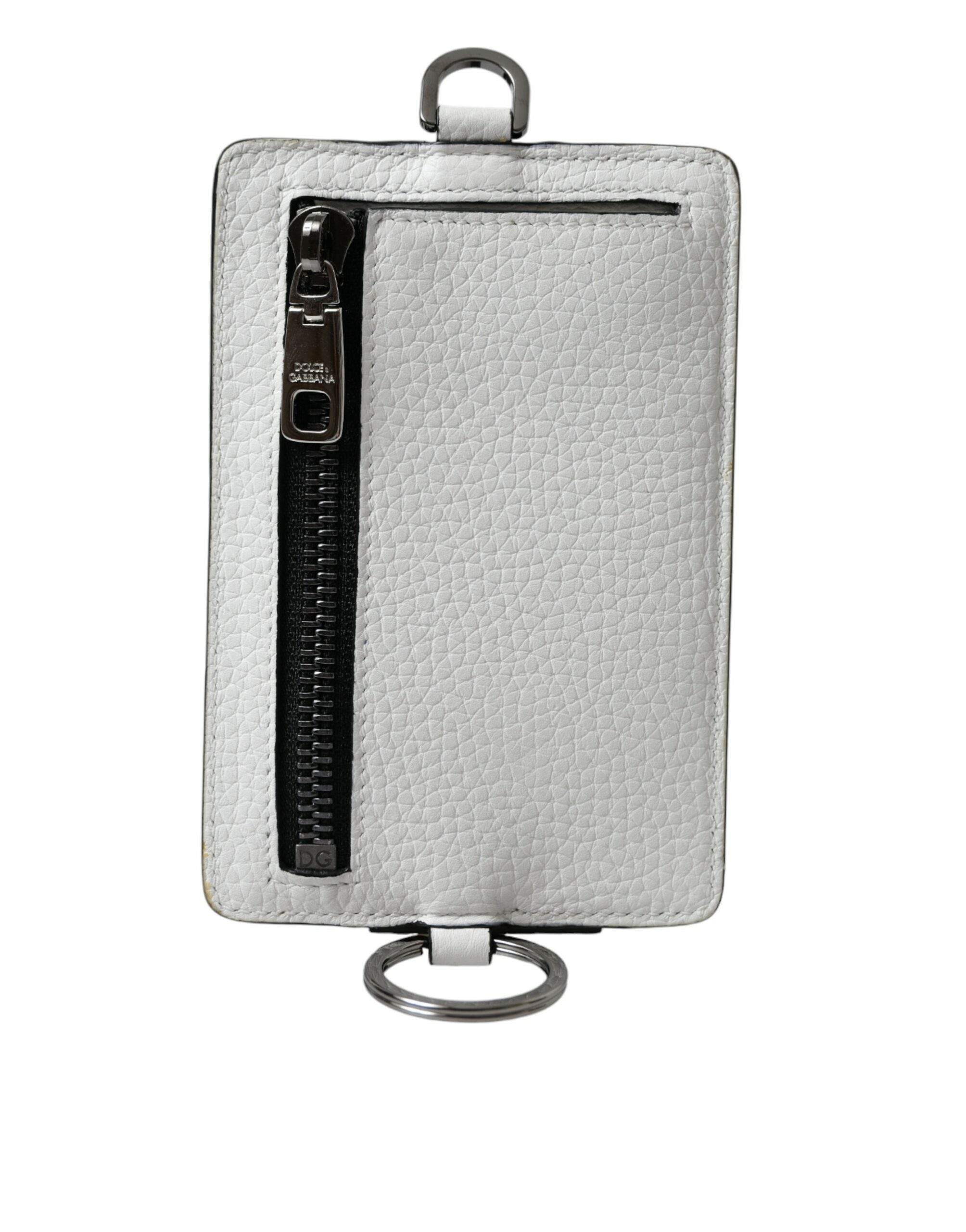 White Calf Leather Lanyard Logo Card Holder Wallet