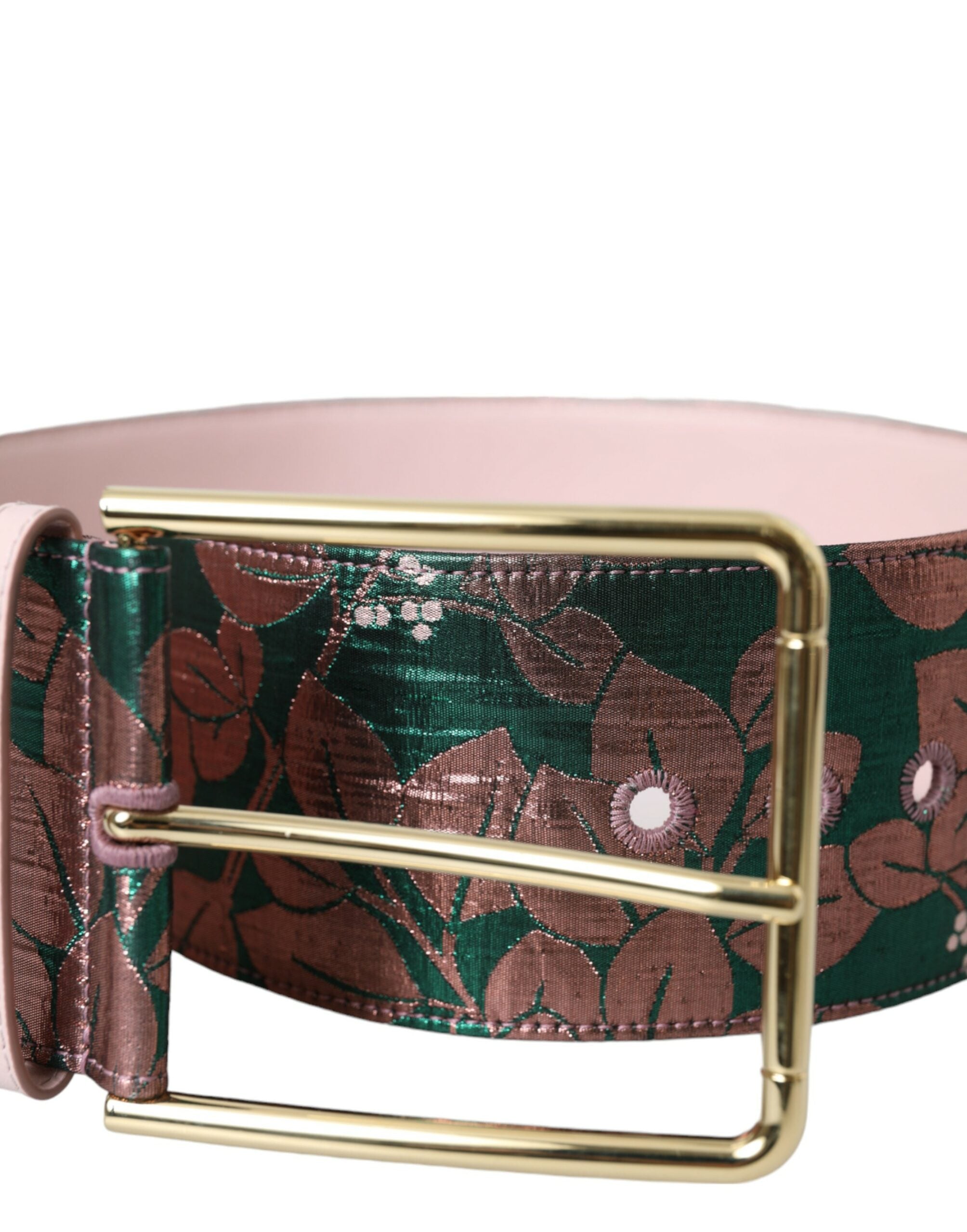 Multicolor Floral Jacquard Lurex Gold Buckle Belt