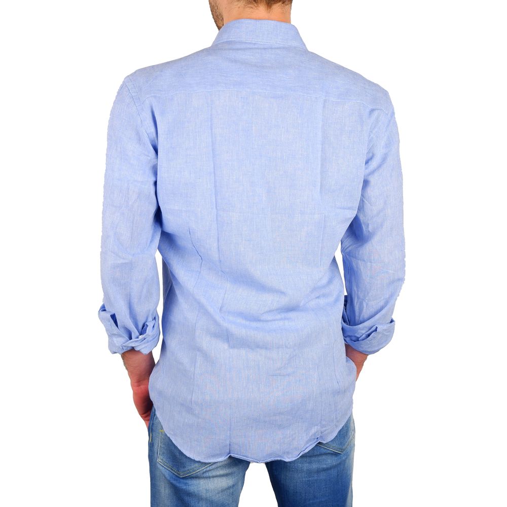 Elegant Light Blue Cotton-Linen Shirt