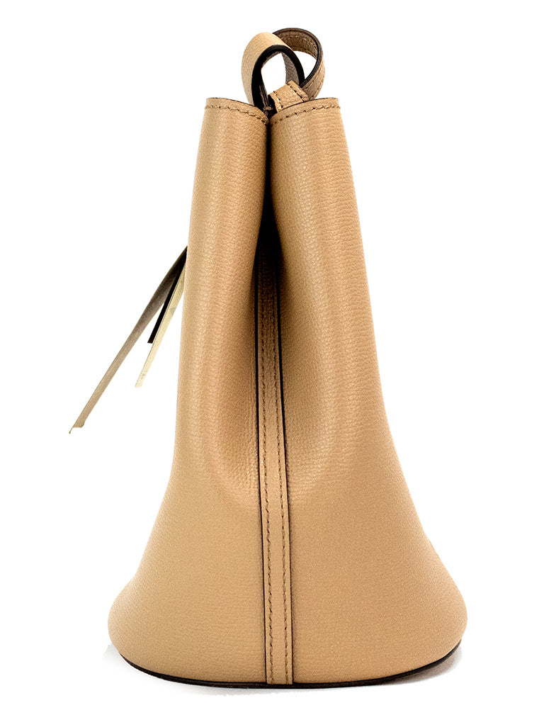Lorne Small Camel Haymarket Check Pebble Leather Bucket Handbag Purse - Divitiae Glamour