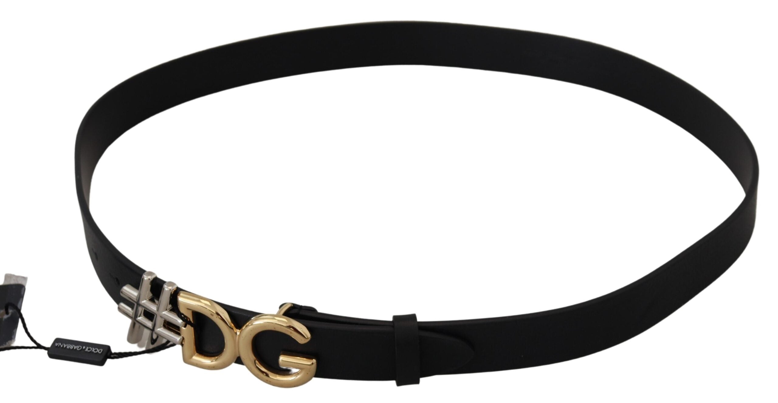 Black Leather Metal #DG Logo Buckle Belt