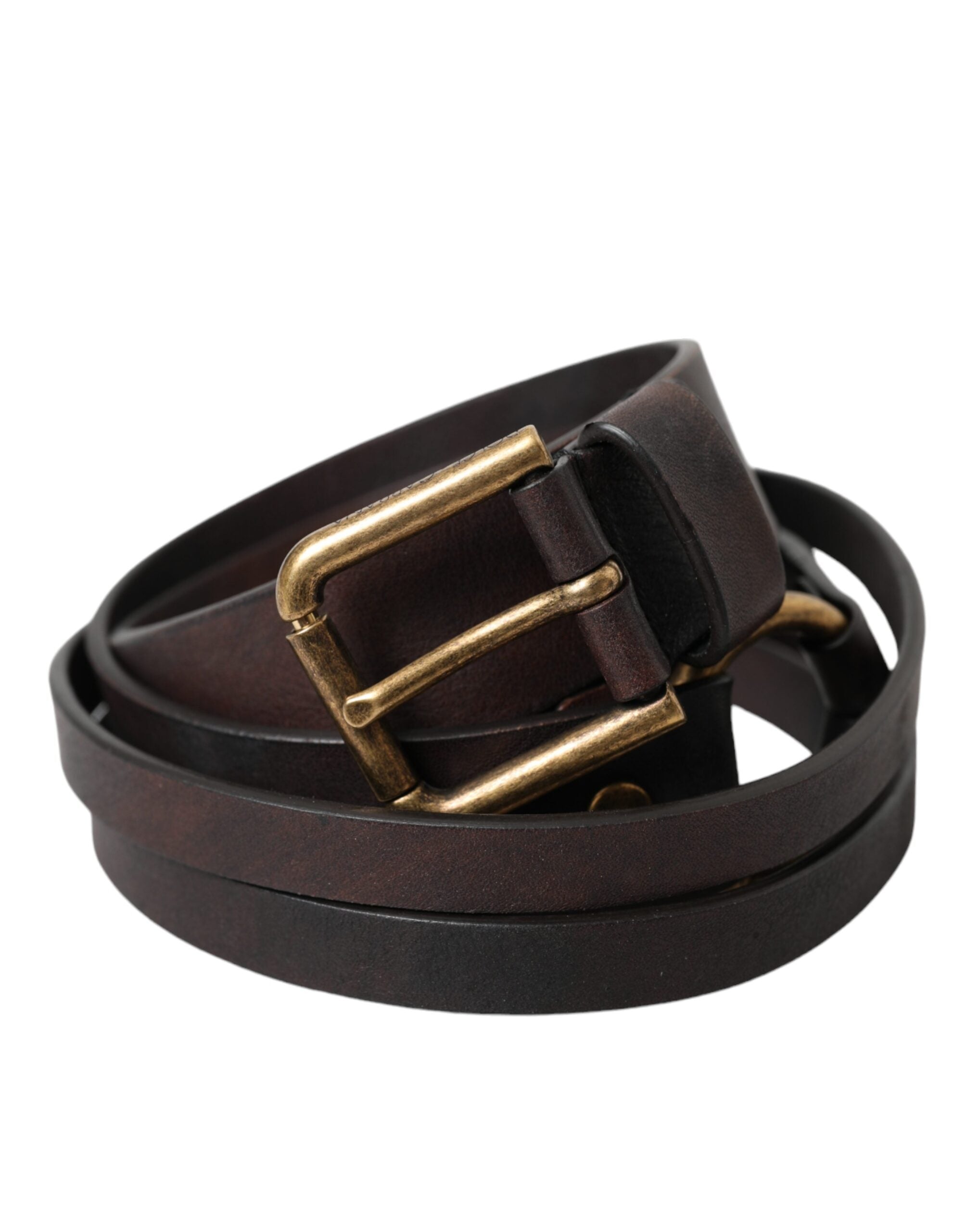 Dark Brown Leather Gold Metal Buckle Women Belt