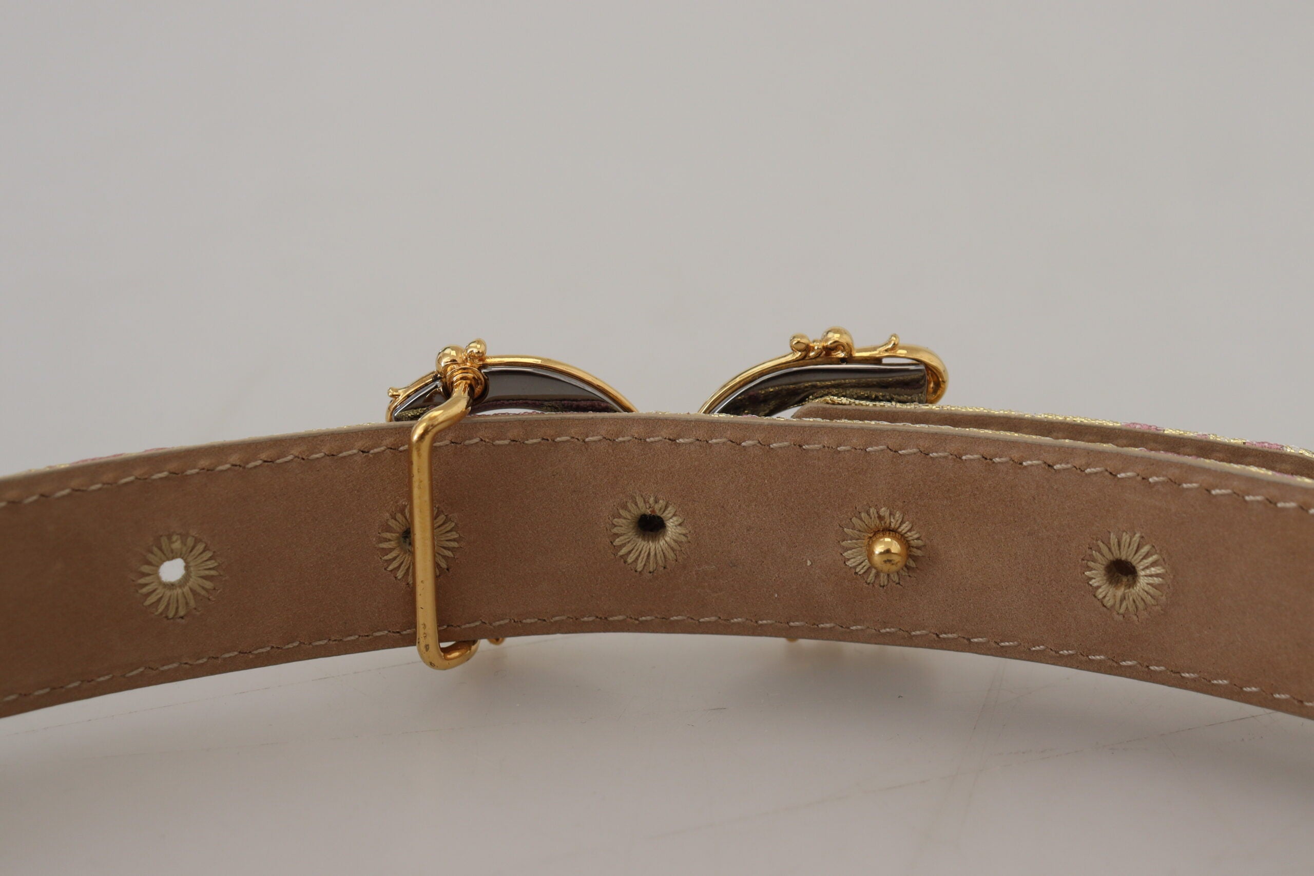 Pink Jaquard DG Logo Gold Metal Buckle Belt