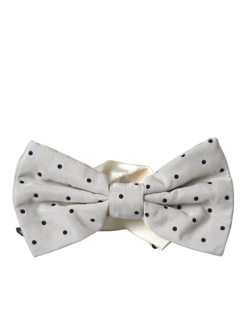 Dolce & Gabbana White Black Polka Dot Polyester Bow Tie Men