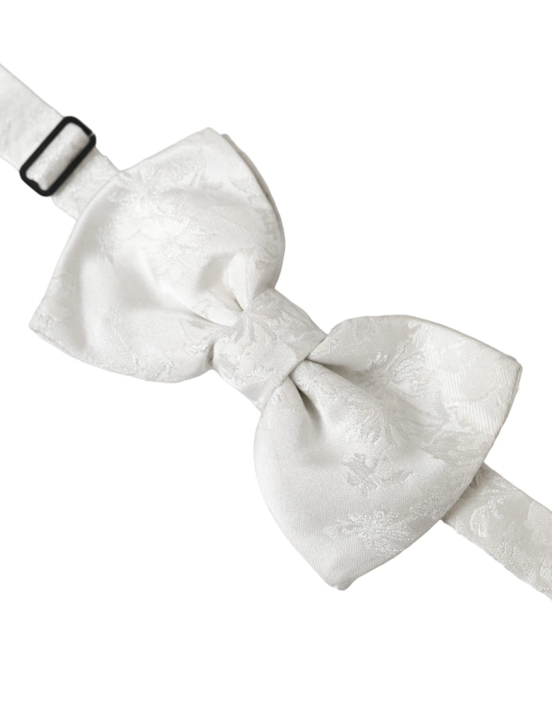 Dolce & Gabbana White Floral Silk Adjustable Men Neck Bow Tie