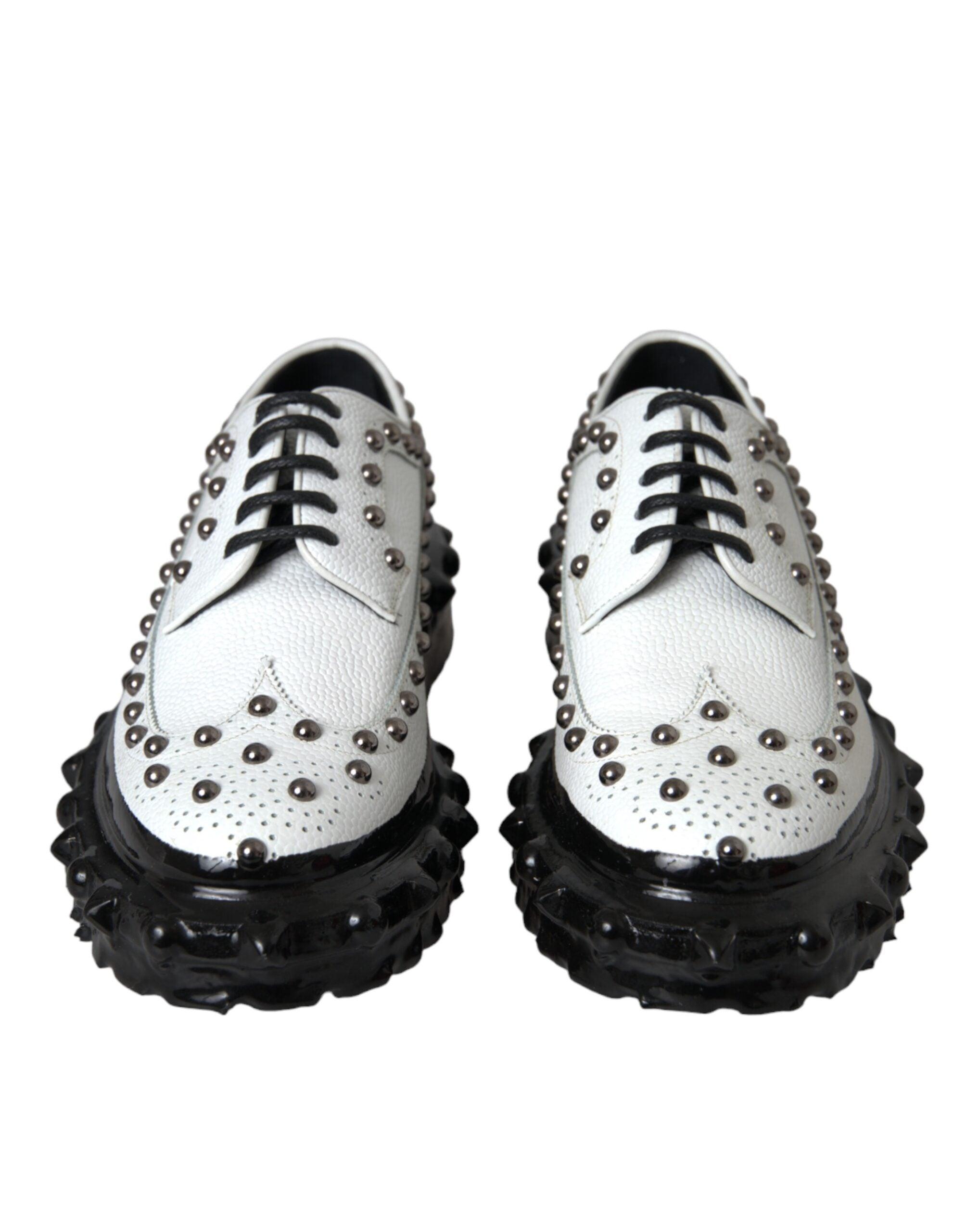 Dolce & Gabbana Black White Embellished Derby Formal Shoes